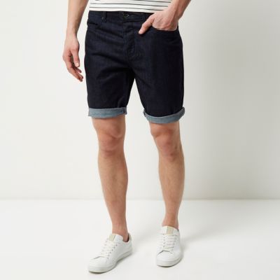 Dark rinse slim fit denim shorts